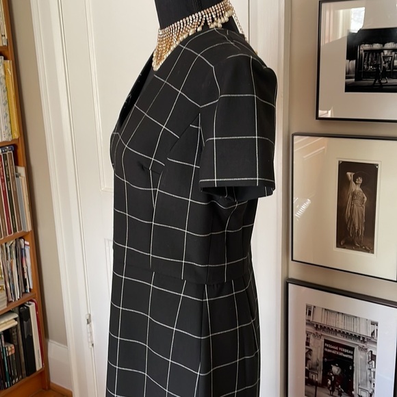 Ann Taylor Black Windowpane Dress with v-neck & cap sleeves - Picture 4 of 13